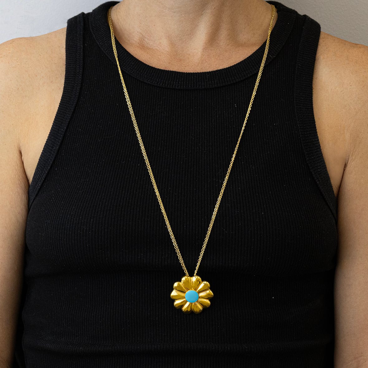 Necklace gold plated 18ct brass ring with enamel