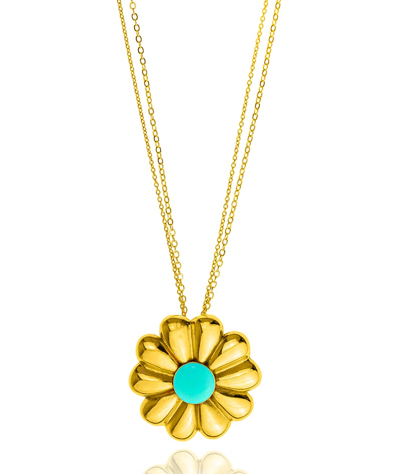 Necklace gold plated 18ct brass ring with enamel