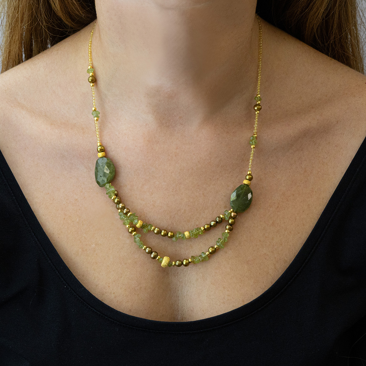 Necklase silver 925 yellow gold plated with gem stones