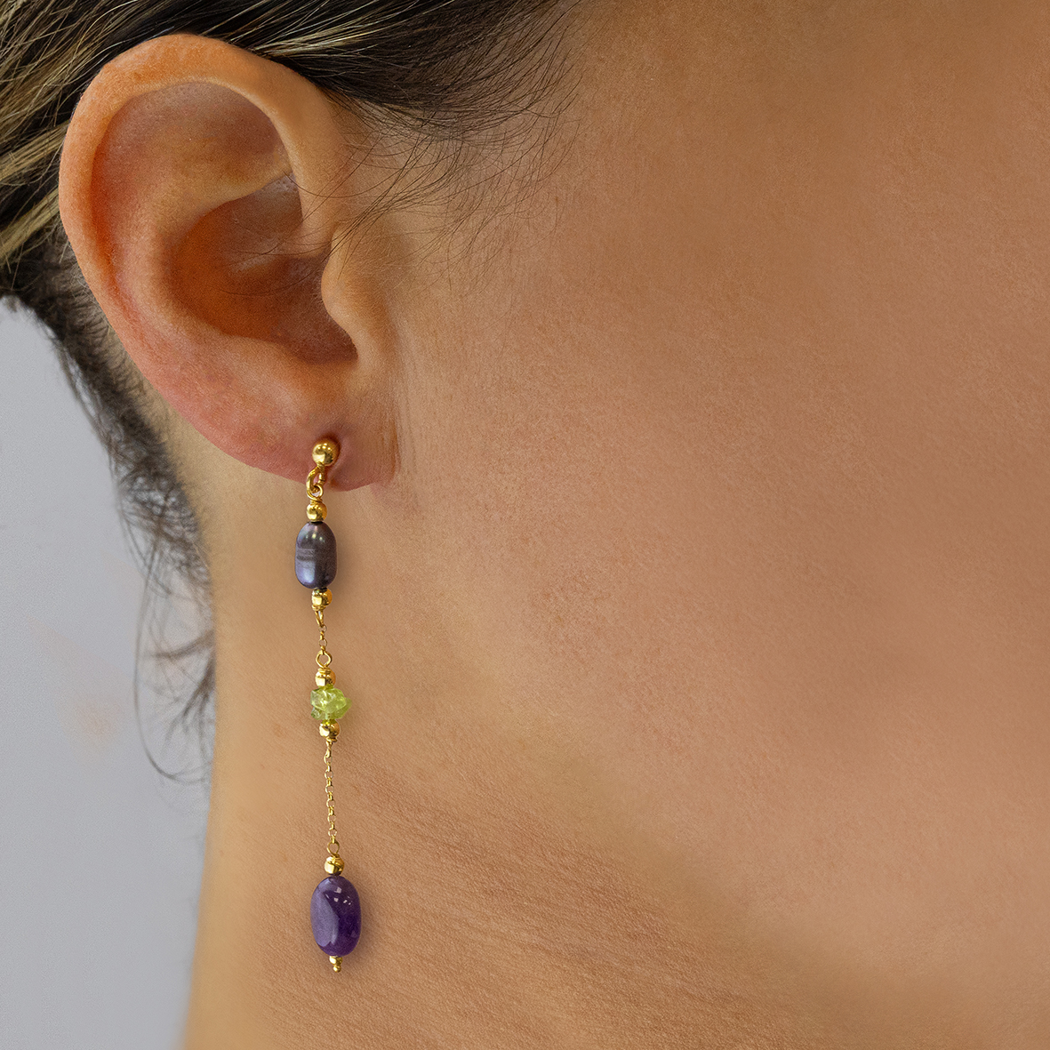 Earings silver 925 yellow gold plated with gem stones