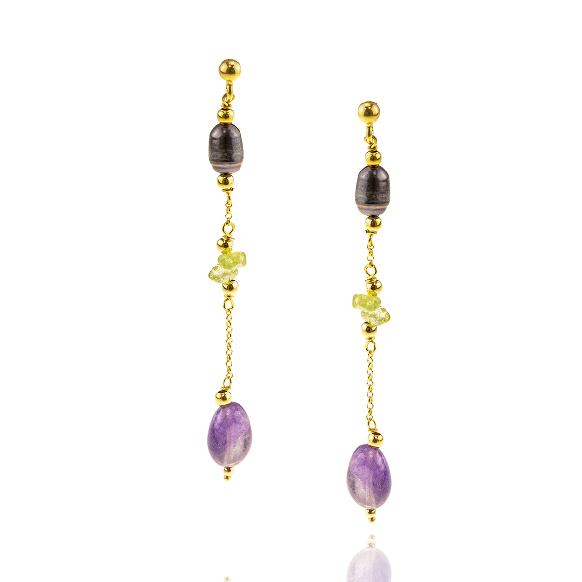 Earings silver 925 yellow gold plated with gem stones