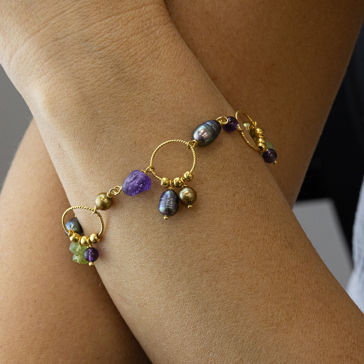 Bracelet silver 925 yellow gold plated with gem stones