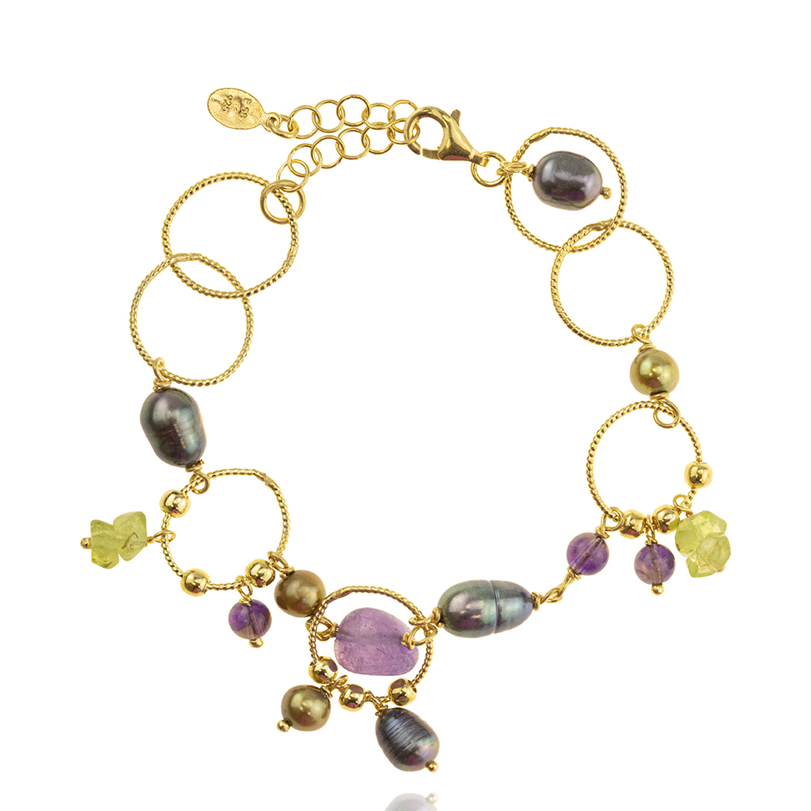 Bracelet silver 925 yellow gold plated with gem stones